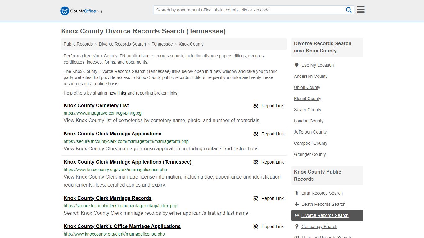 Knox County Divorce Records Search (Tennessee) - County Office